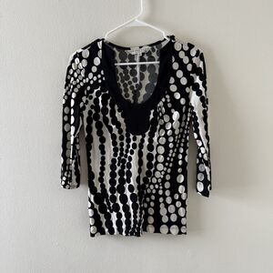Trina Turk Women's Black & White Polka Dot Geometric Blouse Top Career Wear Sz P